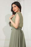 Olive color crystal embroidered split dress