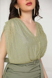 Olive color crystal embroidered split dress