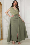 Olive color crystal embroidered split dress