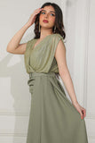 Olive color crystal embroidered split dress