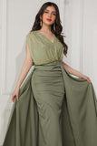 Olive color crystal embroidered split dress