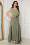 Olive color crystal embroidered split dress