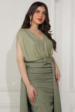 Olive color crystal embroidered split dress