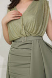 Olive color crystal embroidered split dress