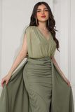 Olive color crystal embroidered split dress