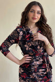 Floral velvet dress with interesting sleeves