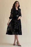 Velvet dress with short chiffon overlay and lantern sleeves