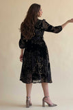 Velvet dress with short chiffon overlay and lantern sleeves