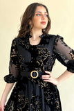 Velvet dress with short chiffon overlay and lantern sleeves