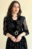 Velvet dress with short chiffon overlay and lantern sleeves