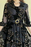 Velvet dress with short chiffon overlay and lantern sleeves