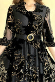 Velvet dress with short chiffon overlay and lantern sleeves