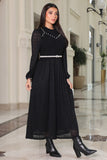 Black lace sweater dress with belt at the waist 