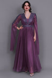 Evening dress with cape sleeves, mauve color