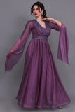 Evening dress with cape sleeves, mauve color