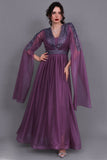 Evening dress with cape sleeves, mauve color