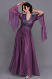 Evening dress with cape sleeves, mauve color