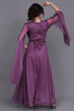 Evening dress with cape sleeves, mauve color