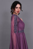 Evening dress with cape sleeves, mauve color