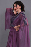 Evening dress with cape sleeves, mauve color