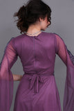 Evening dress with cape sleeves, mauve color