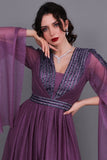 Evening dress with cape sleeves, mauve color