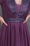 Evening dress with cape sleeves, mauve color