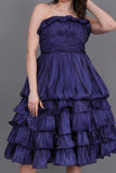 Layered metallic evening dress, navy blue