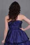 Layered metallic evening dress, navy blue