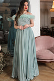 Tiffany color evening dress decorated with feathers