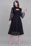 Short lace dress with feathers, black