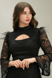 Short lace dress with feathers, black