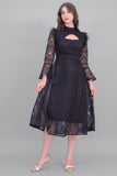 Short lace dress with feathers, black