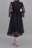 Short lace dress with feathers, black