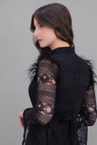 Short lace dress with feathers, black