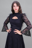 Short lace dress with feathers, black