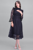 Short lace dress with feathers, black