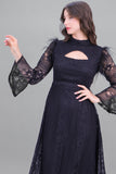 Short lace dress with feathers, black