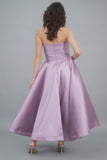 Off-the-shoulder evening dress, light mauve color