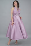 Off-the-shoulder evening dress, light mauve color