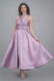 Off-the-shoulder evening dress, light mauve color