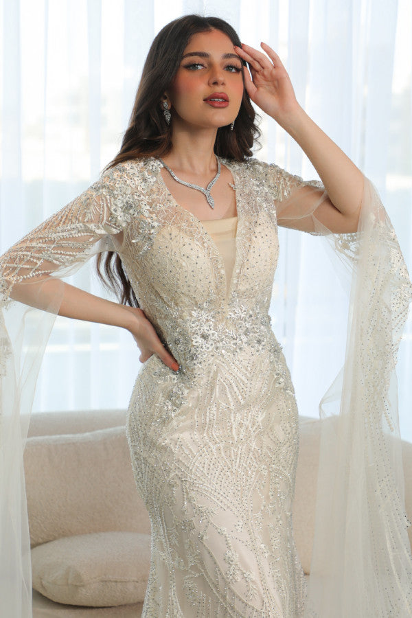 فستان سهره يتصميم كيب لون سكري