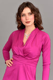 Taffeta evening dress with split design, fuchsia color