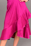 Taffeta evening dress with split design, fuchsia color