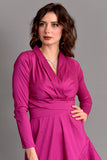 Taffeta evening dress with split design, fuchsia color