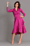 Taffeta evening dress with split design, fuchsia color