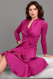 Taffeta evening dress with split design, fuchsia color