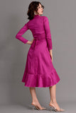 Taffeta evening dress with split design, fuchsia color