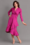 Taffeta evening dress with split design, fuchsia color