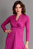 Taffeta evening dress with split design, fuchsia color